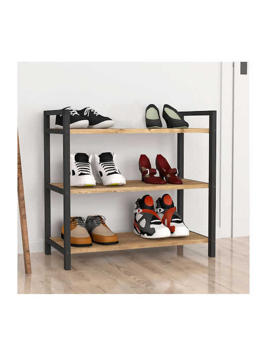 Navari Wooden Shoe Organizer with 3 Shelves Black / Pine Oak 66x36x70cm