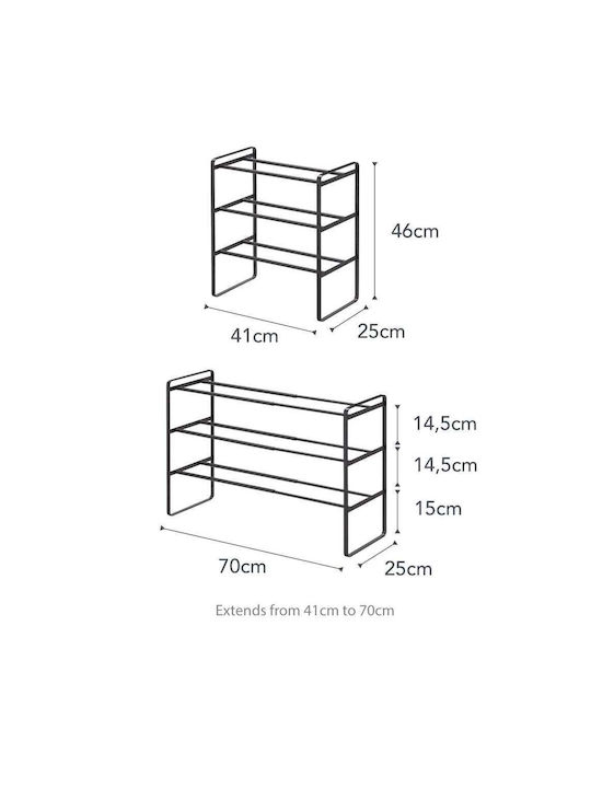 Μεταλλική Παπουτσοθήκη Frame με 3 Ράφια Μαύρη Μ70xΠ25xΥ46cm