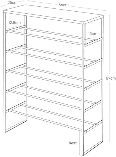 Metalică Suport pentru pantofi Tower cu 6 Rafturi Negru L66xW25xH87cm