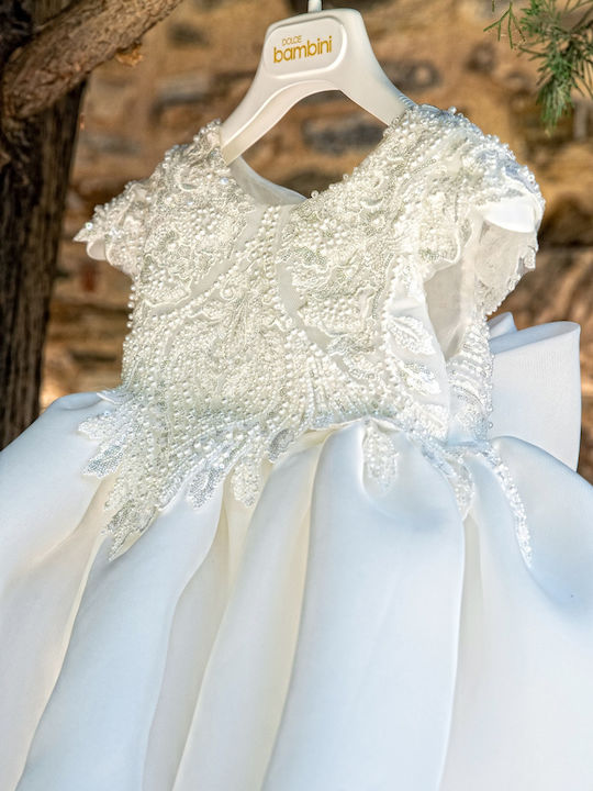 Dolce Bambini Ecru Lace Baptism Outfit with Hair Accessories & Dress 2pcs