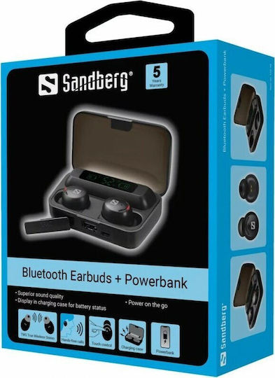 Sandberg Powerbank Earbud Bluetooth Handsfree Căști cu Carcasă de Încărcare Negru