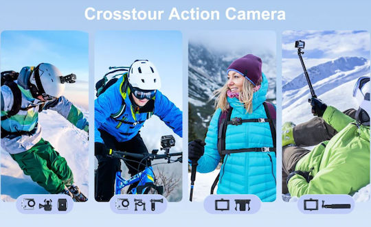 Crosstour CT7000 Action Camera Full HD (1080p) Υποβρύχια (με Θήκη) με Οθόνη 2" και Wi-Fi Μαύρη