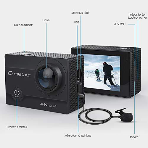 Crosstour CT8500 Action Camera 4K Ultra HD Underwater (with Case) with Screen 2" and Wi-Fi Black