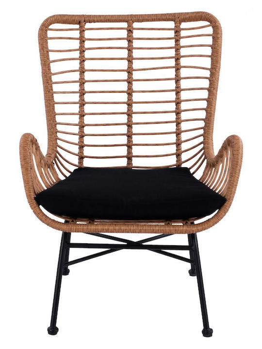 Outdoor Armchair Rattan Abudius Natural / Black with Cushion 1pcs 60x60x85cm.