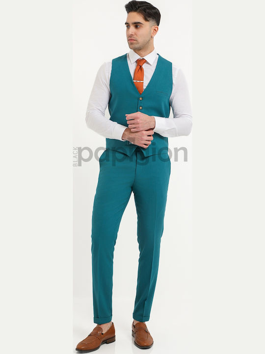 100-23 Men's Summer Suit with Vest Petrol