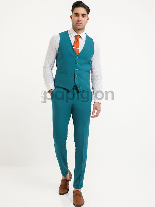 100-23 Men's Summer Suit with Vest Petrol