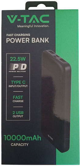 V-TAC Power Bank 10000mAh 22.5W με Θύρα USB-A και Θύρα USB-C Μαύρο