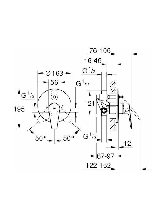 Grohe Bauedge Built-in Faucet Mixer for Shower 2 Exits Silver