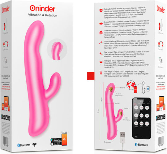 Oninder Vibrator Kaninchen mit Fernbedienung Vibration und Rotation 23cm Rosa