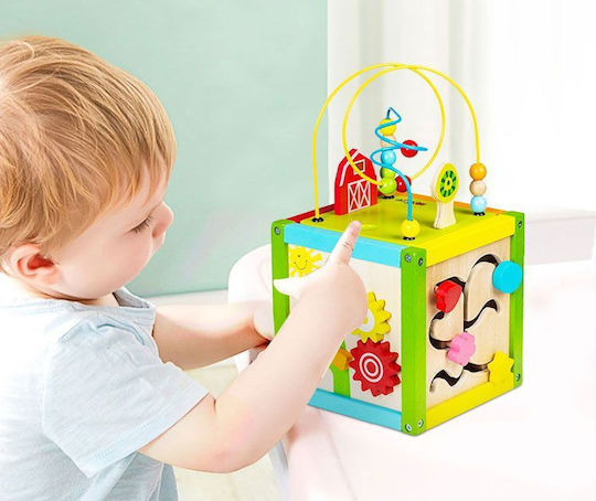 Ecotoys Shape Sorting Toy Educational Activity Cube 5 In 1 made of Wood for 18++ Months