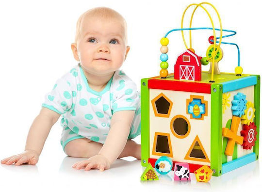 Ecotoys Shape Sorting Toy Educational Activity Cube 5 In 1 made of Wood for 18++ Months