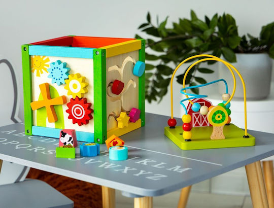 Ecotoys Shape Sorting Toy Educational Activity Cube 5 In 1 made of Wood for 18++ Months