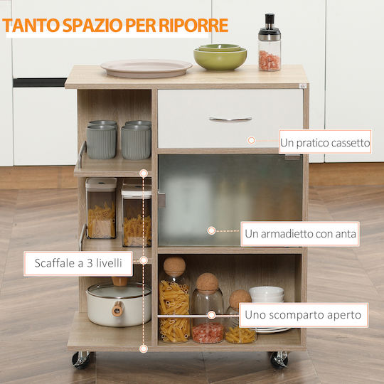 HomCom Troleu De Bucătărie Din Lemn Capacitate 6 Locuri Maro 65x39x80cm