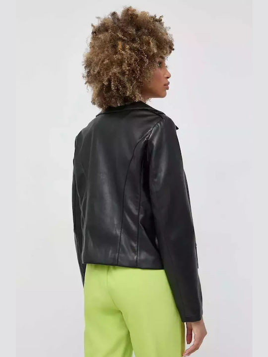 Guess Women's Short Biker Leather Jacket for Winter Black