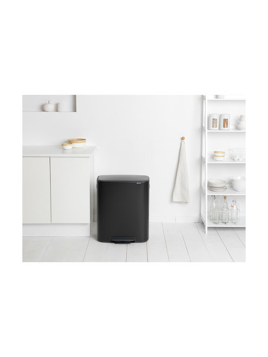 Brabantia Bo Κάδος Απορριμμάτων από Ανοξείδωτο Ατσάλι Matt Black με Πεντάλ 60lt
