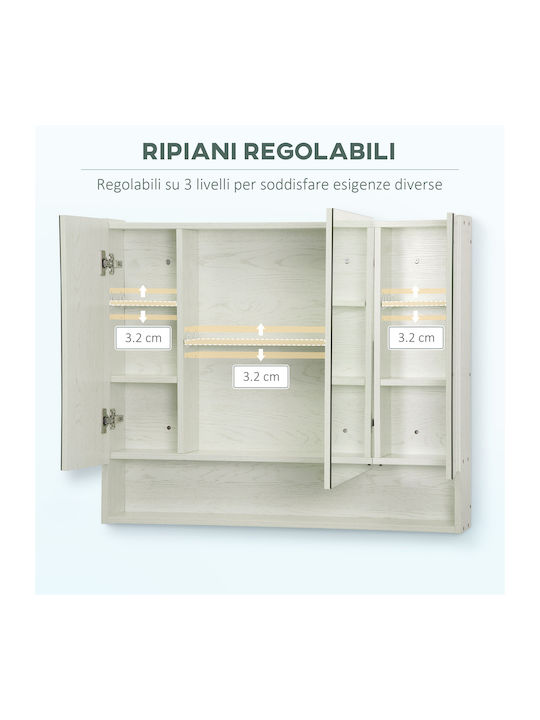Kleankin 834-425WT Правоъгълена Банско Огледало с Рафт & Шкаф 90x75см Бял