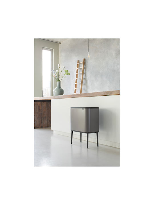 Brabantia Recycling Waste Bin Metallic Push Platinum 33L
