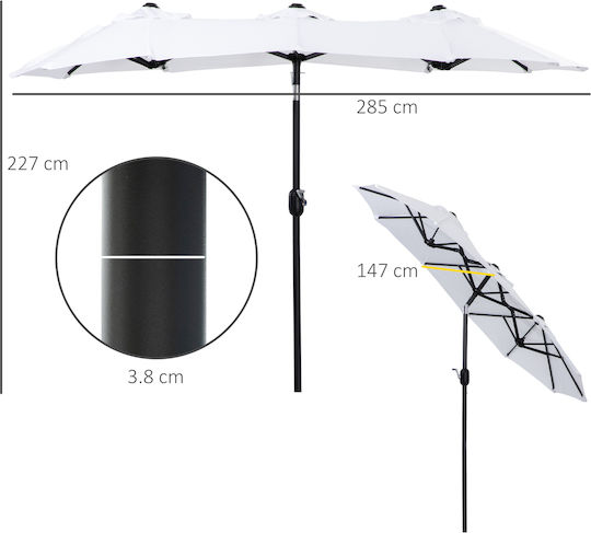 Round Garden Parasol Metal White F2.85xH2.27m