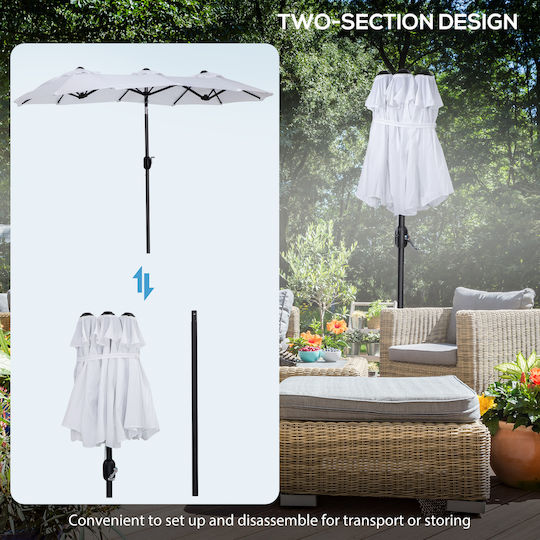 Round Garden Parasol Metal White F2.85xH2.27m
