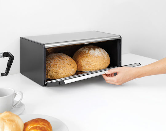 Brabantia Fall Front Bread Box with Lid Metallic Matt Black 46.5x25x18.7cm