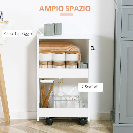 Kleankin Wooden Kitchen Trolley 2 Tiers White 42.5x20.3x66.7cm