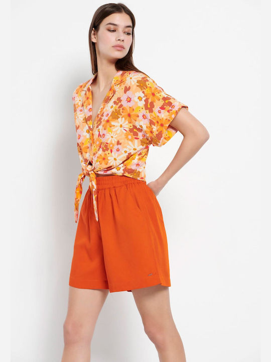 FBL007-12503 Women's High-waisted Sporty Shorts Orange Rust