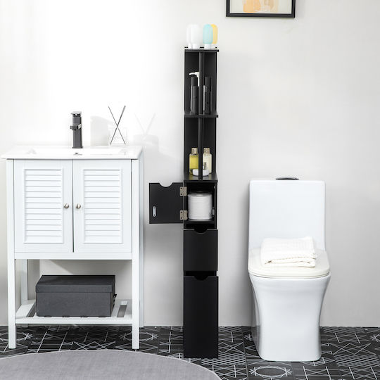 HomCom Στήλη Μπάνιου Δαπέδου Μ15xΒ33xΥ136cm Μαύρη