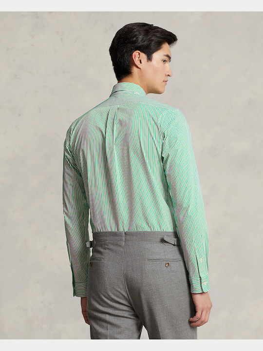 Ralph Lauren Men's Shirt Long Sleeve Cotton Striped Golf Green/White