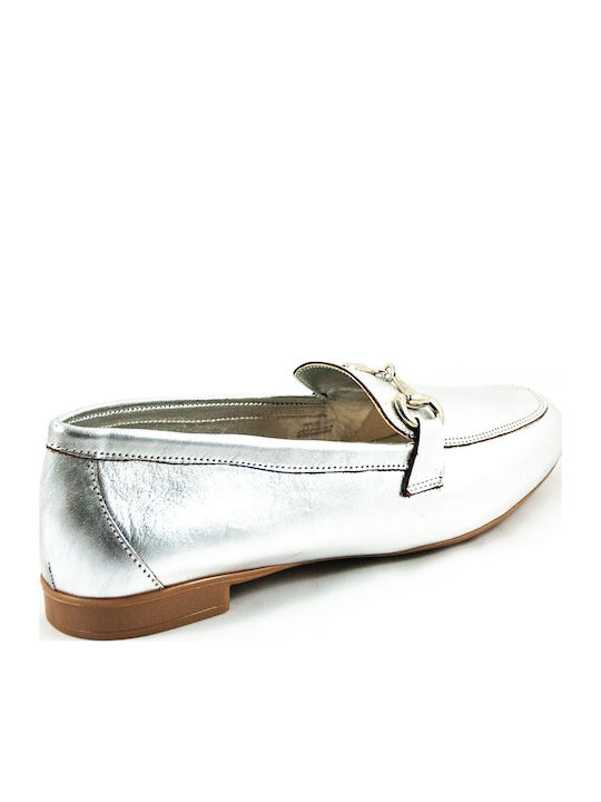Leather Women's Loafers in Silver Color