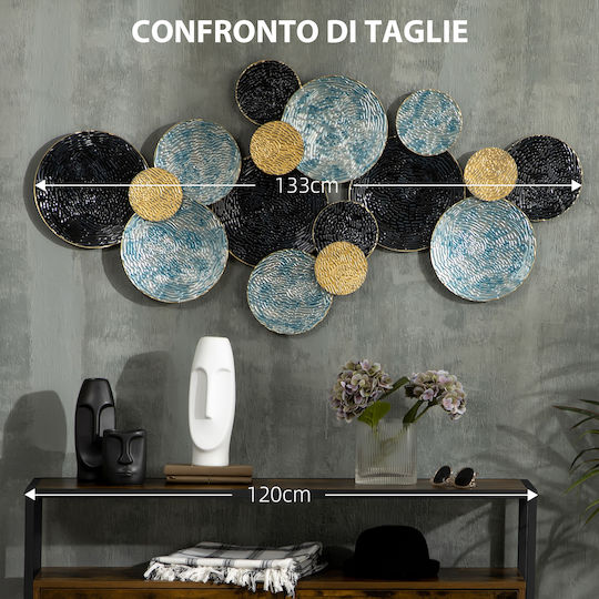 HomCom 3D Wanddekoration Geometrisches Element Blau aus Metall 133cm