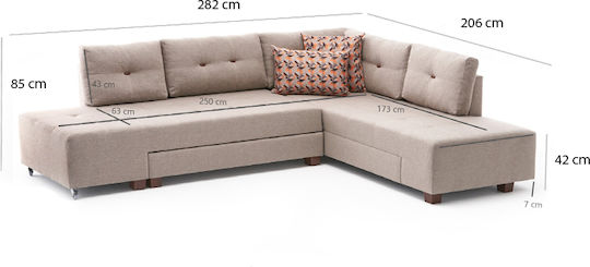 Manama Corner Couch Bed with Right Corner Cream 280x206x85 cm