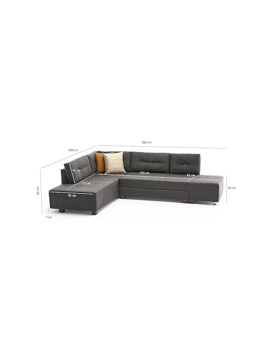 Manama Ecke Sofa mit Bett mit Linke Ecke Anthrazit 280x206x85cm