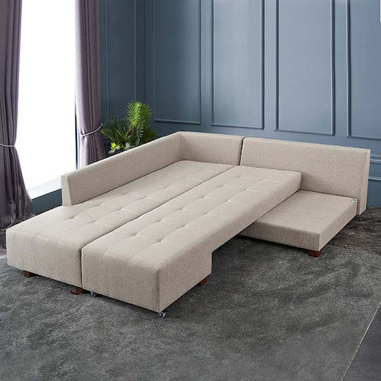 Manama Colțar Canapea Pat cu Colțul Stâng Crem 280x206x85 cm
