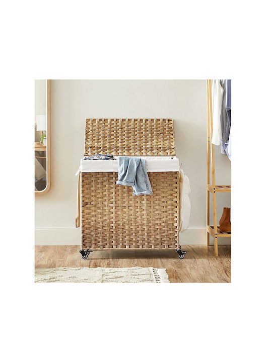 Songmics Metallic Collapsible Laundry Basket 140l with Lid 66x35x60cm Brown