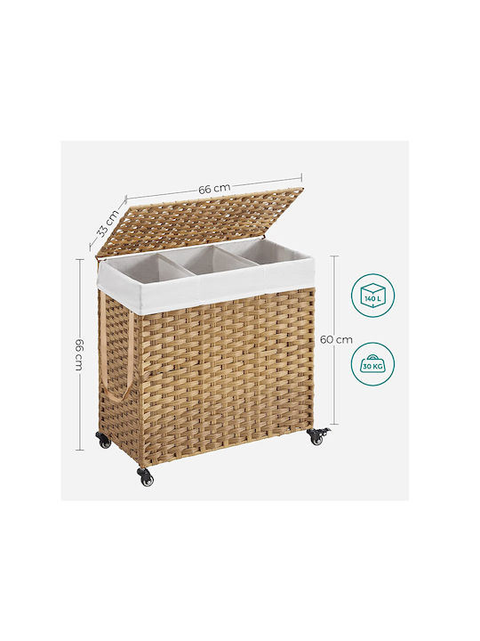 Songmics Metallic Collapsible Laundry Basket 140l with Lid 66x35x60cm Brown