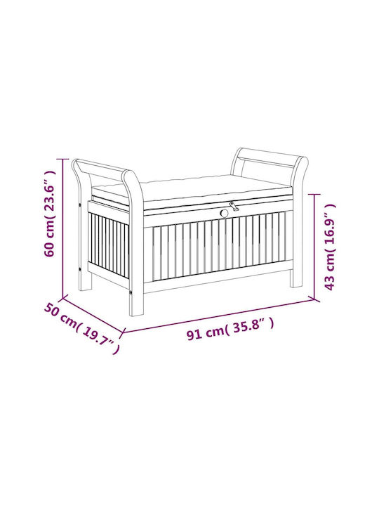 Bench Outdoor Wooden with Chest and Pillows 91x50x60cm