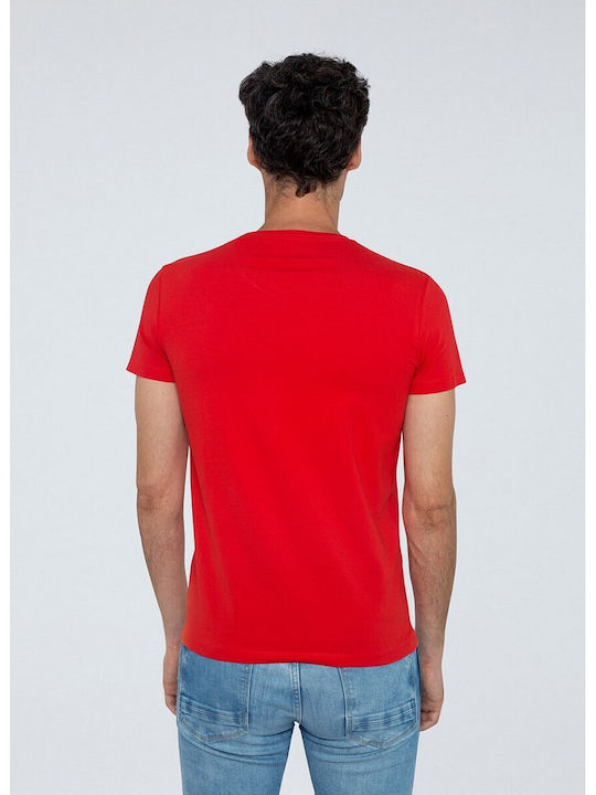 Pepe Jeans Original V Stretch T-shirt Bărbătesc cu Mânecă Scurtă Roșu