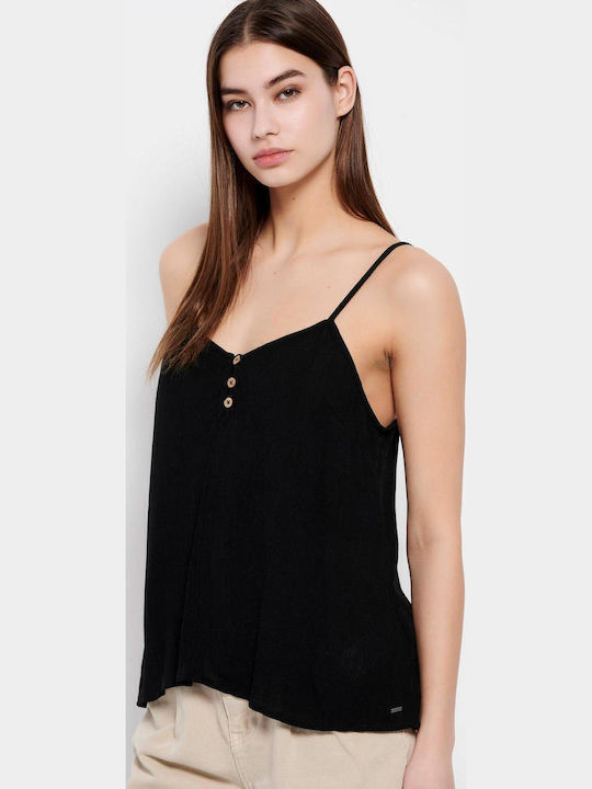 FBL007-11617 Women's Athletic Blouse with Straps with V Neckline Black