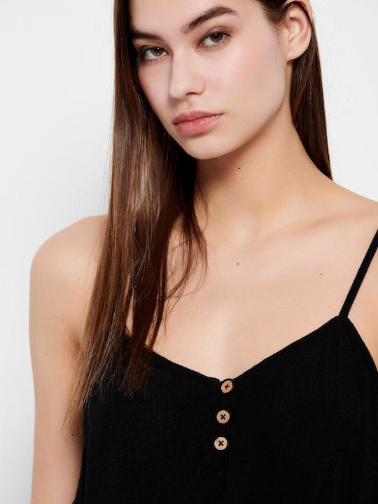 FBL007-11617 Women's Athletic Blouse with Straps with V Neckline Black