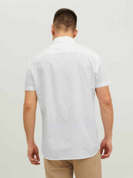 Jack & Jones Men's Shirt Short Sleeve Linen White