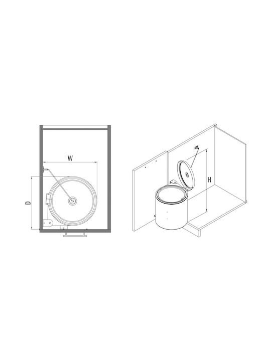 Starax S-2251 Waste Bin Waste Metallic for Cabinet Silver 10lt 1pcs