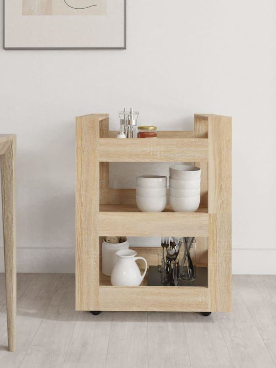 vidaXL Troleu De Bucătărie Din Lemn Cu 3 Locuri Bej 60x45x80cm