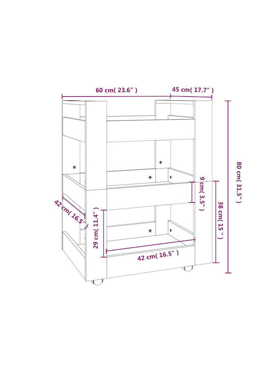 vidaXL Troleu De Bucătărie Din Lemn Cu 3 Locuri Bej 60x45x80cm