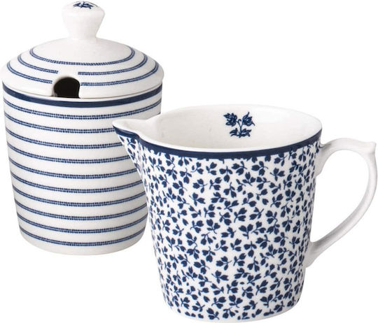 Laura Ashley Blueprints Комплект галерия и захарница за сервиране от порцелан в Син цвят 2бр Laura Ashley Blueprints Комплект галерия и захарница за сервиране от порцелан в Син цвят 2бр