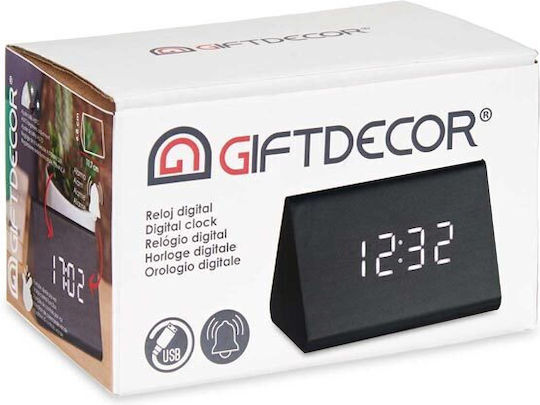 Gift Decor Επιτραπέζιο Ψηφιακό Ρολόι Ξύλινο με Ξυπνητήρι Μαύρο 86299