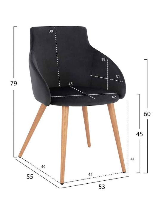 Ivy Πολυθρόνα Τραπεζαρίας Βελούδινη Μαύρη 53x55x79εκ.