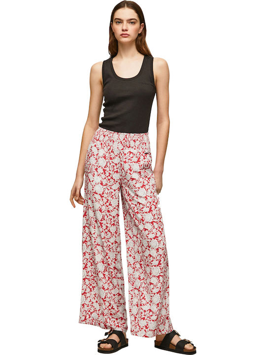 Birdy Women's Fabric Trousers Floral Red