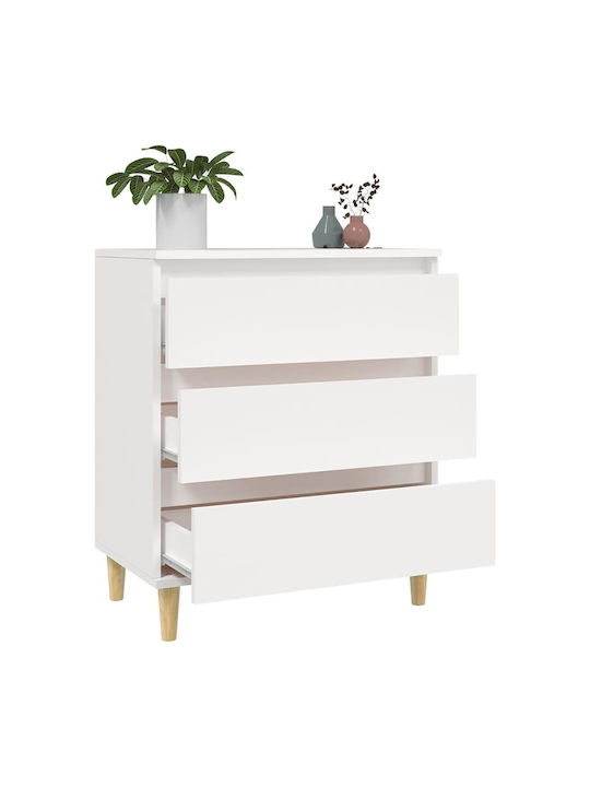 Wooden Chest of Drawers with 3 Drawers White 60x35x70cm