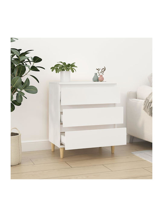 Wooden Chest of Drawers with 3 Drawers White 60x35x70cm