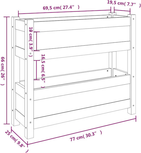 vidaXL Кутия за саксии Дърво Черен 77x25x66см.